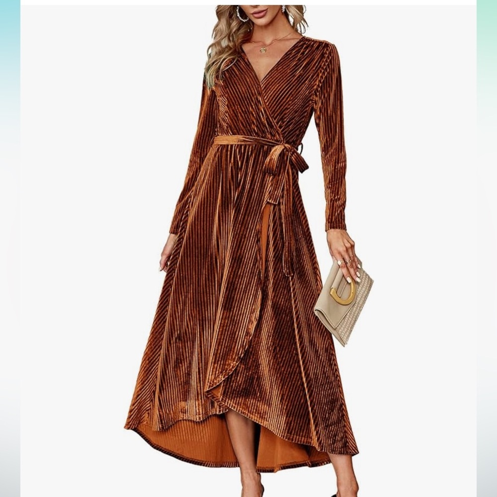 BerryGo Women's Velvet V Neck Wrap Semi Formal Dress